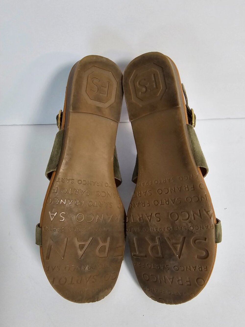 Franco Sarto Sandals Gia Olive Green Suede Boho Buckle Toe Loop 8.5 - Picture 7 of 10
